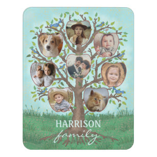 Family Photo Collage Tree 8 Pictures + Name Easy Door Sign