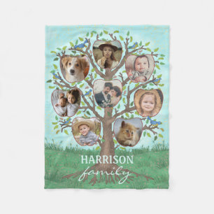 Family Photo Collage Tree 8 Pictures Name Easy Fleece Blanket