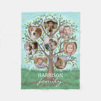 Family Photo Collage Tree 8 Pictures | Name Easy Fleece Blanket