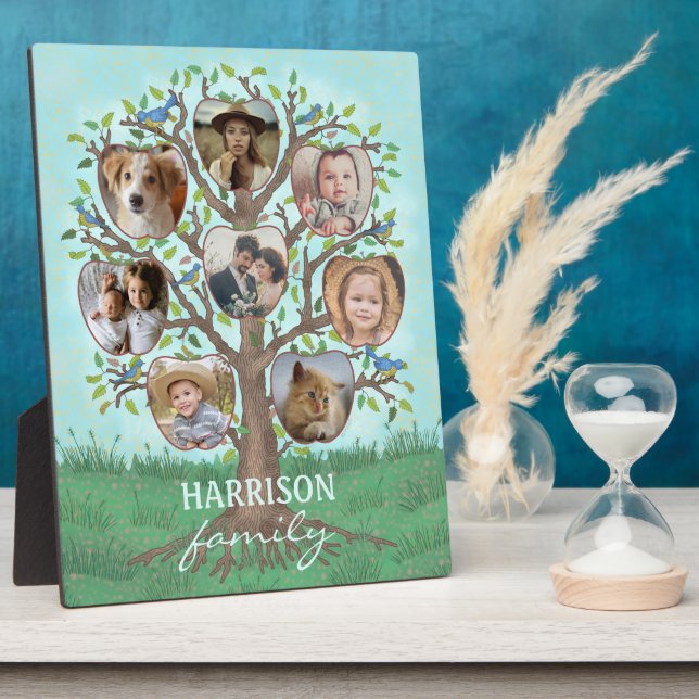 Family Photo Collage Tree 8 Pictures + Name Easy Plaque (Side)