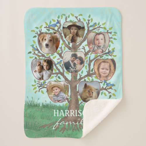 Family Photo Collage Tree 8 Pictures  Name Easy Sherpa Blanket