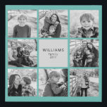 Family Photo Collage Turquoise Background Faux Canvas Print<br><div class="desc">Grandparent Gift.  Eight Photo Family Pillow.  Customize with text and photos.  Turquoise background..  Gift.   Black and white filter applied to photos.</div>