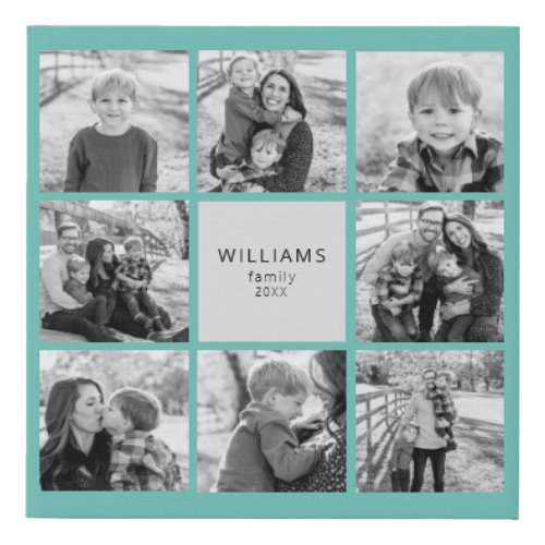 Family Photo Collage Turquoise Background Faux Canvas Print