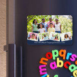 Family Photo Collage w Zigzag Photo Strip Blue Magnet<br><div class="desc">Create your own photo collage flexible magnet with some of your favorite family photos. The template is set up ready for you to add five photos and your custom text. The sample wording reads "Our Woodland Camping Vacation 20xx" which you can of course edit or delete as you wish. The...</div>