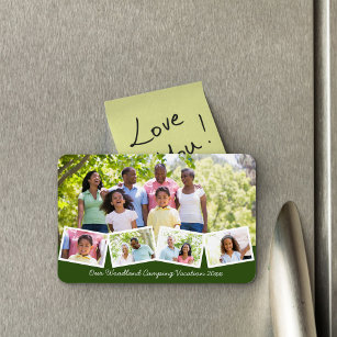 Family Photo Collage w Zigzag Photo Strip Green Magnet