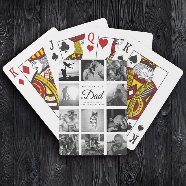 Family Photo Collage WE LOVE YOU Dad Trendy Cool Poker Cards (Creator Uploaded)