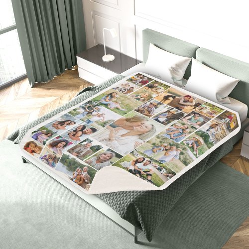Family Photo Collage White 31 Picture Sherpa Blanket