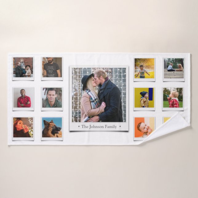 Family Photo Collage White Bath Towel (Bath Towel)