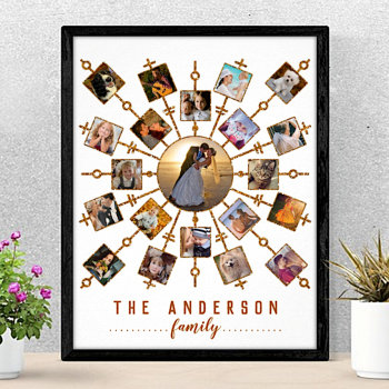 Family Photo Collage White Gold   Name 21 Pictures Poster by PictureCollage at Zazzle