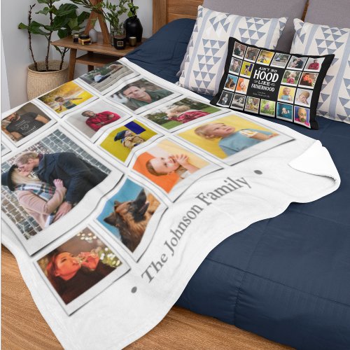 Family Photo Collage White Huge Fleece Blanket