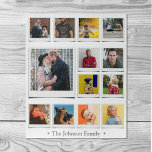 Family Photo Collage White Jigsaw Puzzle<br><div class="desc">Customize this jigsaw puzzle with 13 square photos arranged in a grid collage layout,  with one large image and the remainder small. Add your family name or custom caption along the bottom in chic gray.</div>