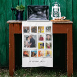 Family Photo Collage White  Kitchen Towel<br><div class="desc">Customize this kitchen towel with 13 square photos arranged in a grid collage layout,  with one large image and the remainder small. Add your family name or custom caption along the bottom in chic gray.</div>