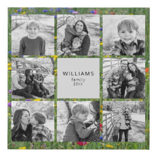 Family Photo Collage Wildflower Background Faux Canvas Print