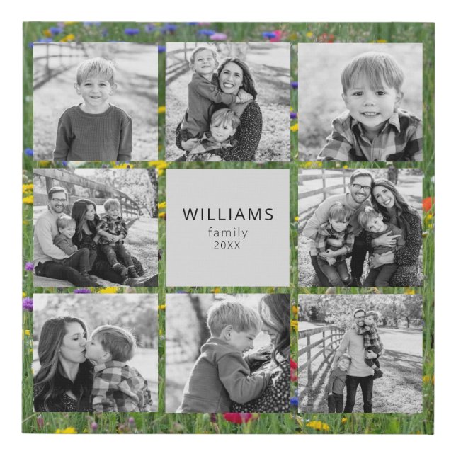 Family Photo Collage Wildflower Background Faux Canvas Print (Front)