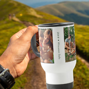 Family Photo Collage with 3 Photos and Custom Text Travel Mug