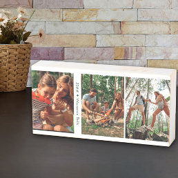 Family Photo Collage with 3 Photos and Custom Text Wooden Box Sign