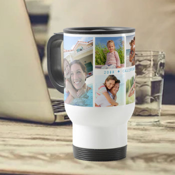 Family Photo Collage With 6 Photos And Custom Text Travel Mug by darlingandmay at Zazzle