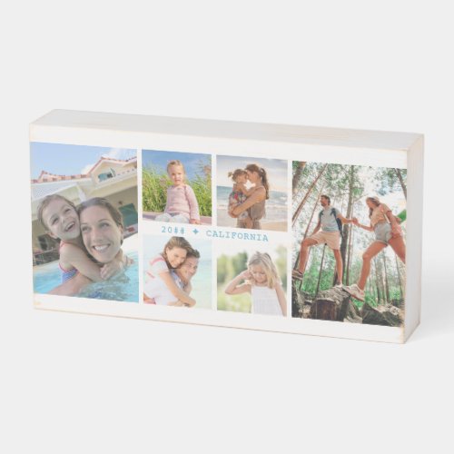 Family Photo Collage with 6 Photos and Custom Text Wooden Box Sign
