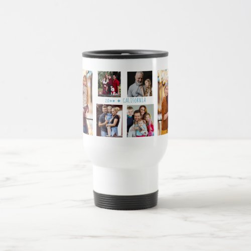 Family Photo Collage with 6 Photos and Custom Travel Mug