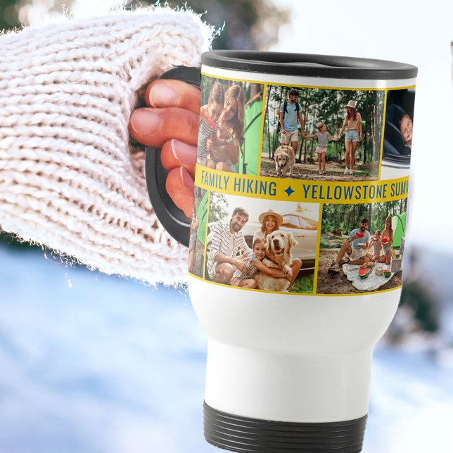 Family Photo Collage with 9 Photos and Custom Text Travel Mug (Creator Uploaded)
