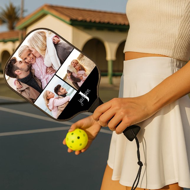 Family Photo Collage with Monogram Pickleball Paddle (Creator Uploaded)