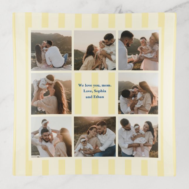 Family Photo Collage Yellow Stripe  Trinket Tray (Front)