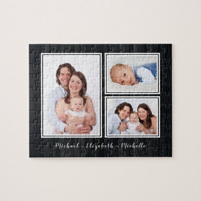 Family Photo Collage Your Name Jigsaw Puzzle (Horizontal)