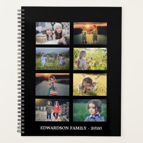Family photo colllage 8 photos black personalized planner