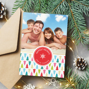 FAMILY PHOTO colorful christmas tree pattern fun Holiday Card