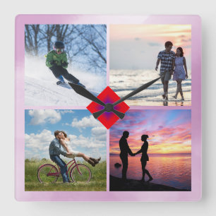 Family Photo 📸👨👩👧👦 Colorful Love Collage Square Wall Clock