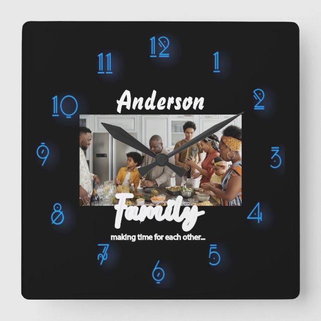 Family Photo 📸👨‍👩‍👧‍👦  Colorful Love Square Wall Clock (Front)
