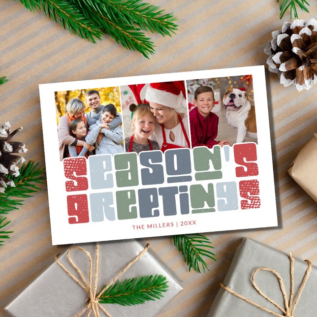 Family Photo Colorful Retro Christmas Holiday Card (Family Photo Colorful Retro Christmas Holiday Card)