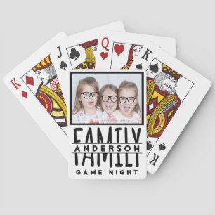 Family Photo   Custom Name Modern White Game Night Poker Cards
