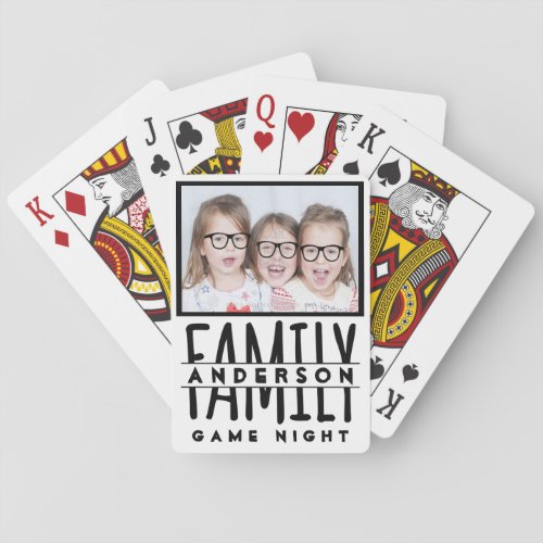 Family Photo  Custom Name Modern White Game Night Poker Cards