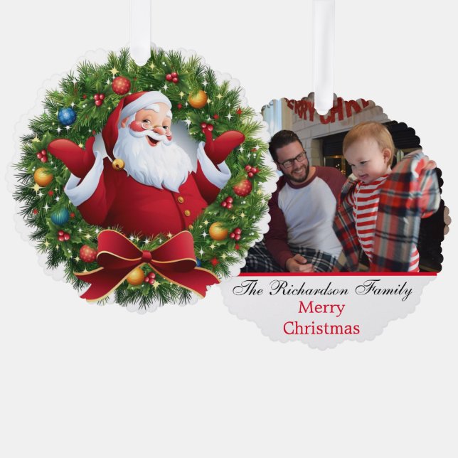 Family Photo Custom Name Santa Claus Christmas Ornament Card (Front/Back)