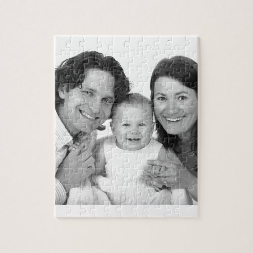 Family Photo Custom Template Simple Black  White Jigsaw Puzzle