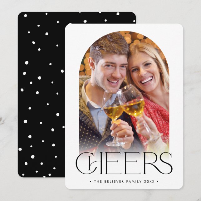 FAMILY PHOTO cute minimalist arch CHEERS couple Announcement (Front/Back)