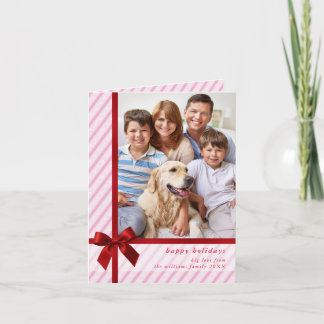 FAMILY PHOTO cute wrapped up red ribbon bow pink Holiday Card