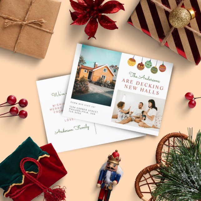 Family Photo Decking New Halls Christmas Moving Announcement Postcard (Creator Uploaded)