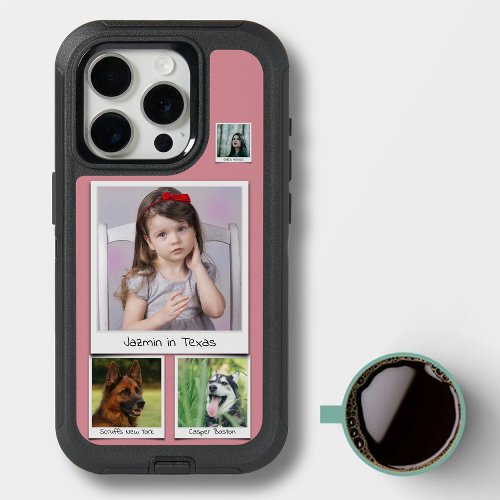 Family Photo Dog Cat Pet Collage Dusty Pink iPhone 15 Pro Case