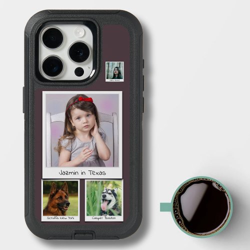 Family Photo Dog Cat Pet Collage Eggplant Purple iPhone 15 Pro Case