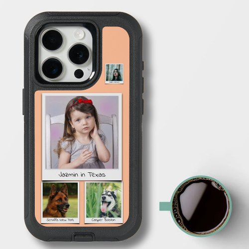Family Photo Dog Cat Pet Collage Pastel Peach Fuzz iPhone 15 Pro Case