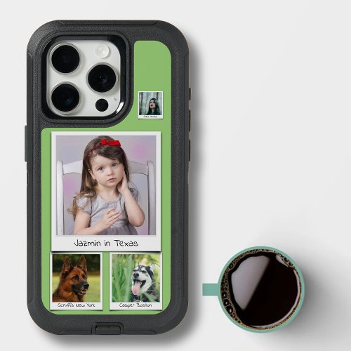 Family Photo Dog Cat Pet Collage Pistachio Green iPhone 15 Pro Case