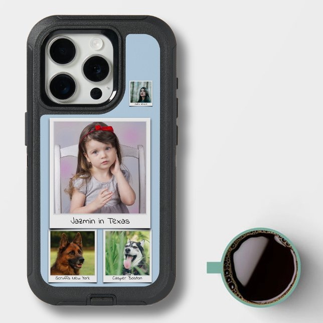 Family Photo Dog Cat Pet Collage Powder Blue iPhone 15 Pro Case (Creator Uploaded)