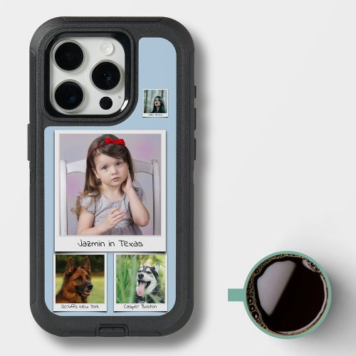 Family Photo Dog Cat Pet Collage Powder Blue iPhone 15 Pro Case