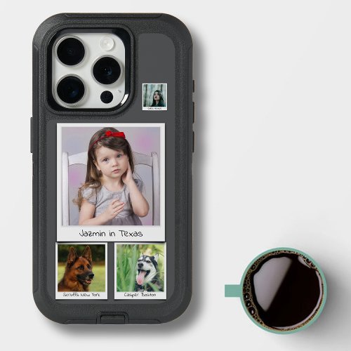 Family Photo Dog Cat Pet Collage Soft Black Grey iPhone 15 Pro Case