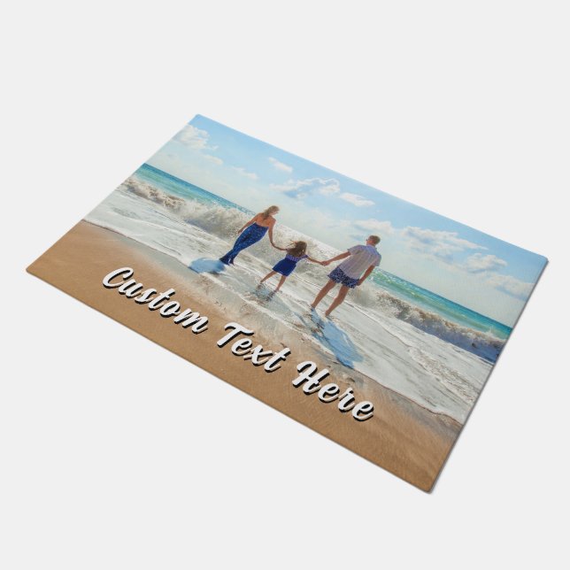 Family Photo Doormat Personalized Text (Angled)