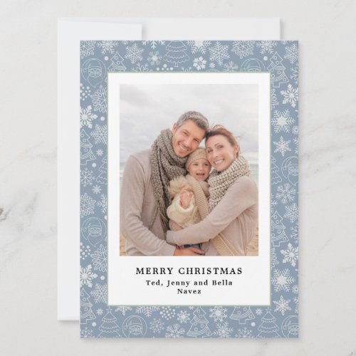 Family Photo Dusty Blue Pattern Christmas Card