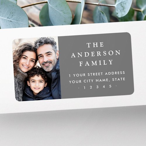 Family photo elegant dark gray return address label