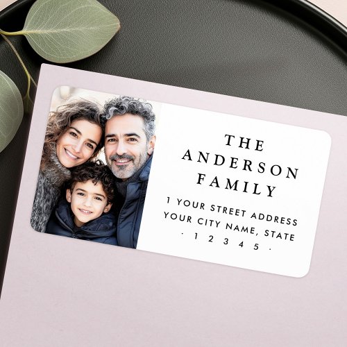 Family photo elegant white return address label